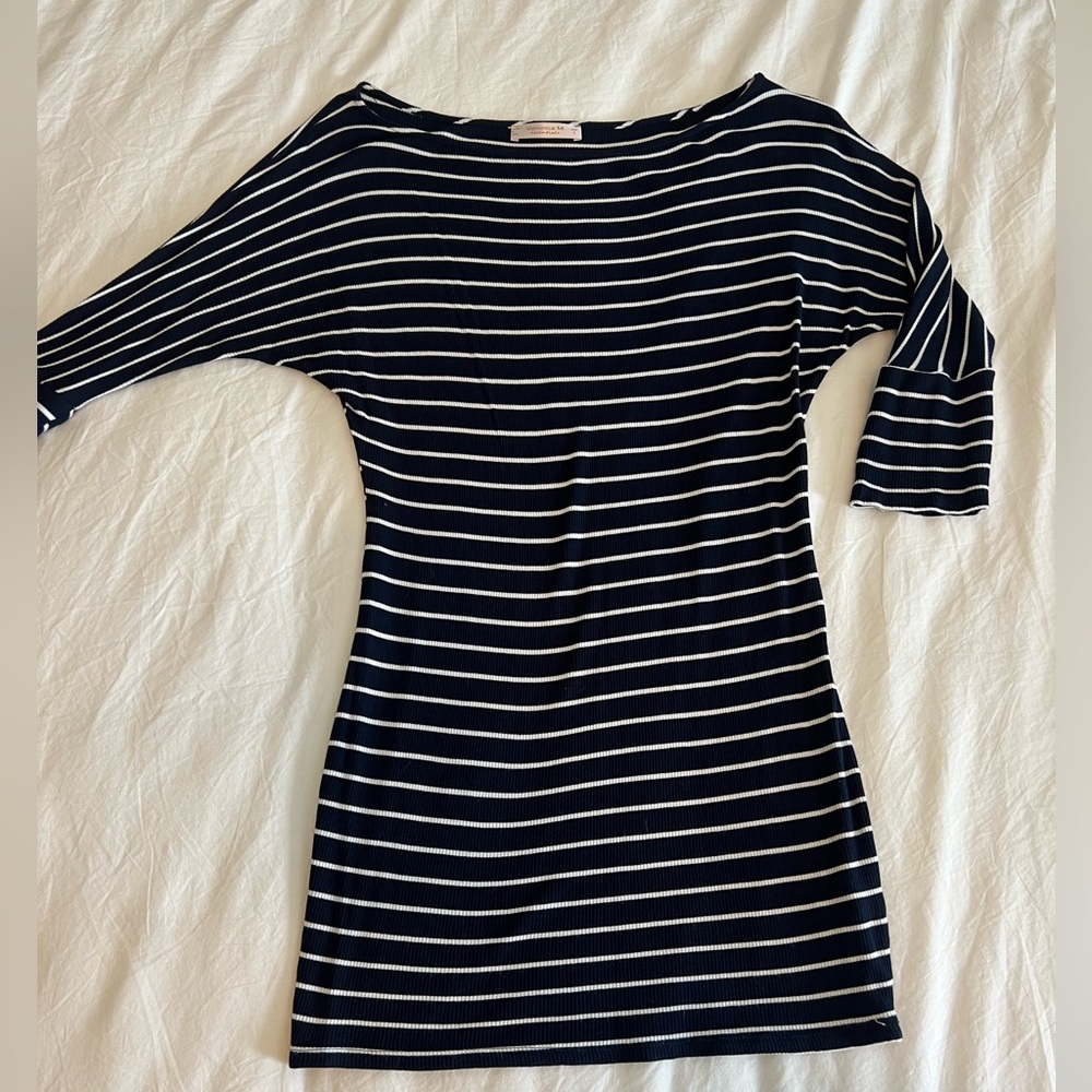Navy and white striped dress
